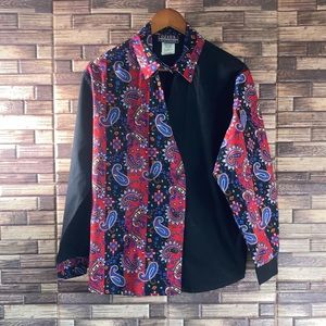 Vintage 90’s Ozark Mountain Red Black Paisley Western Shirt Women’s Medium